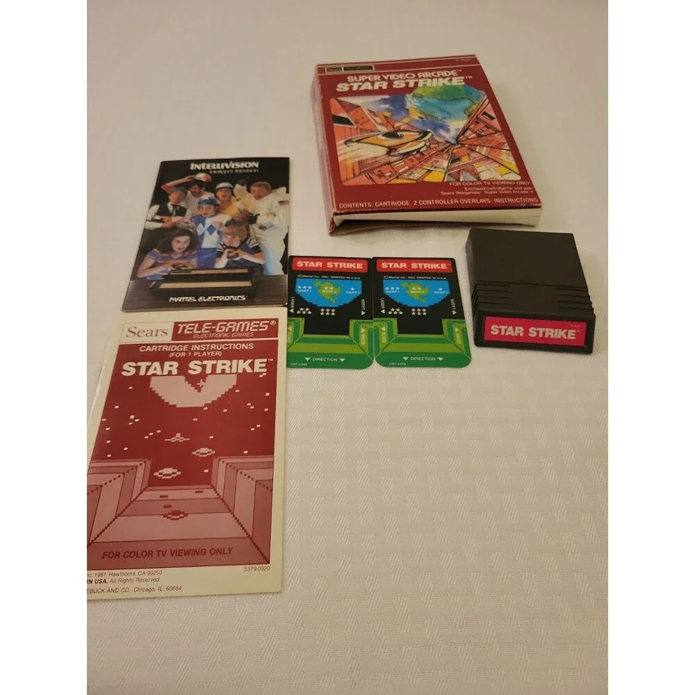 Star Strike Sears Tele Games Intellivision CIB Complete w Overlays Damaged Box